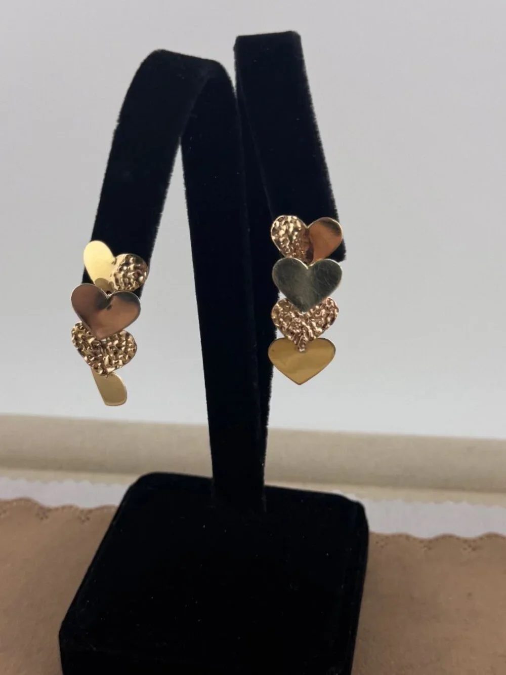 Tri color 14Karat Gold Heart Drop Post Earrings